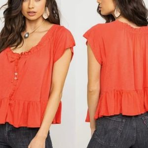 A-2 NEW Free People Top Coral Peplum flowy Top Size small